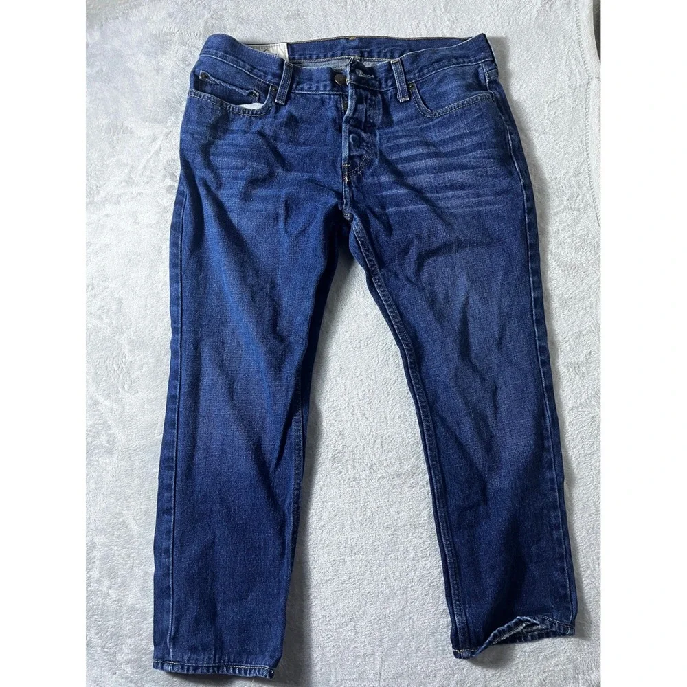 Hollister Mens Straight Leg Dark Wash Blue Denim Jeans 33x32 Button Fly